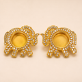 Golden Elephant Diya Holder Set of 2 | Stone & Mirror Work Pooja Décor