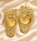 Golden Charan Diya Holder Set of 2 | Stone & Mirror Work | Traditional Pooja Décor