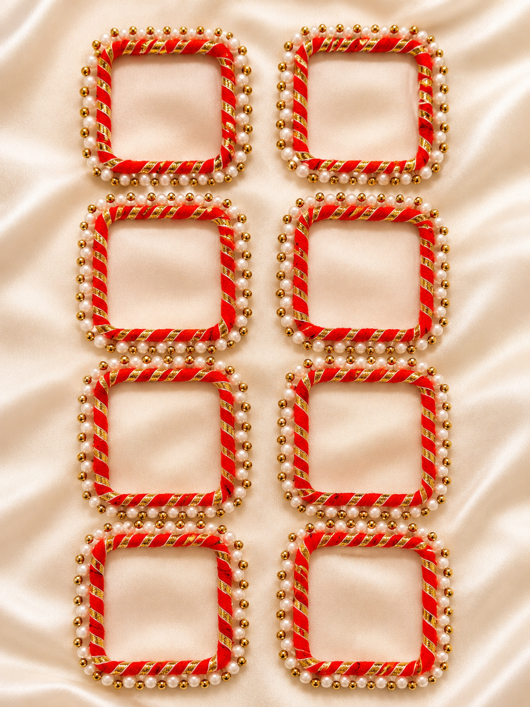 Red & Gold Pearl-Decorated Rings Set of 8 | DIY Toran & Tea Light Holder Making