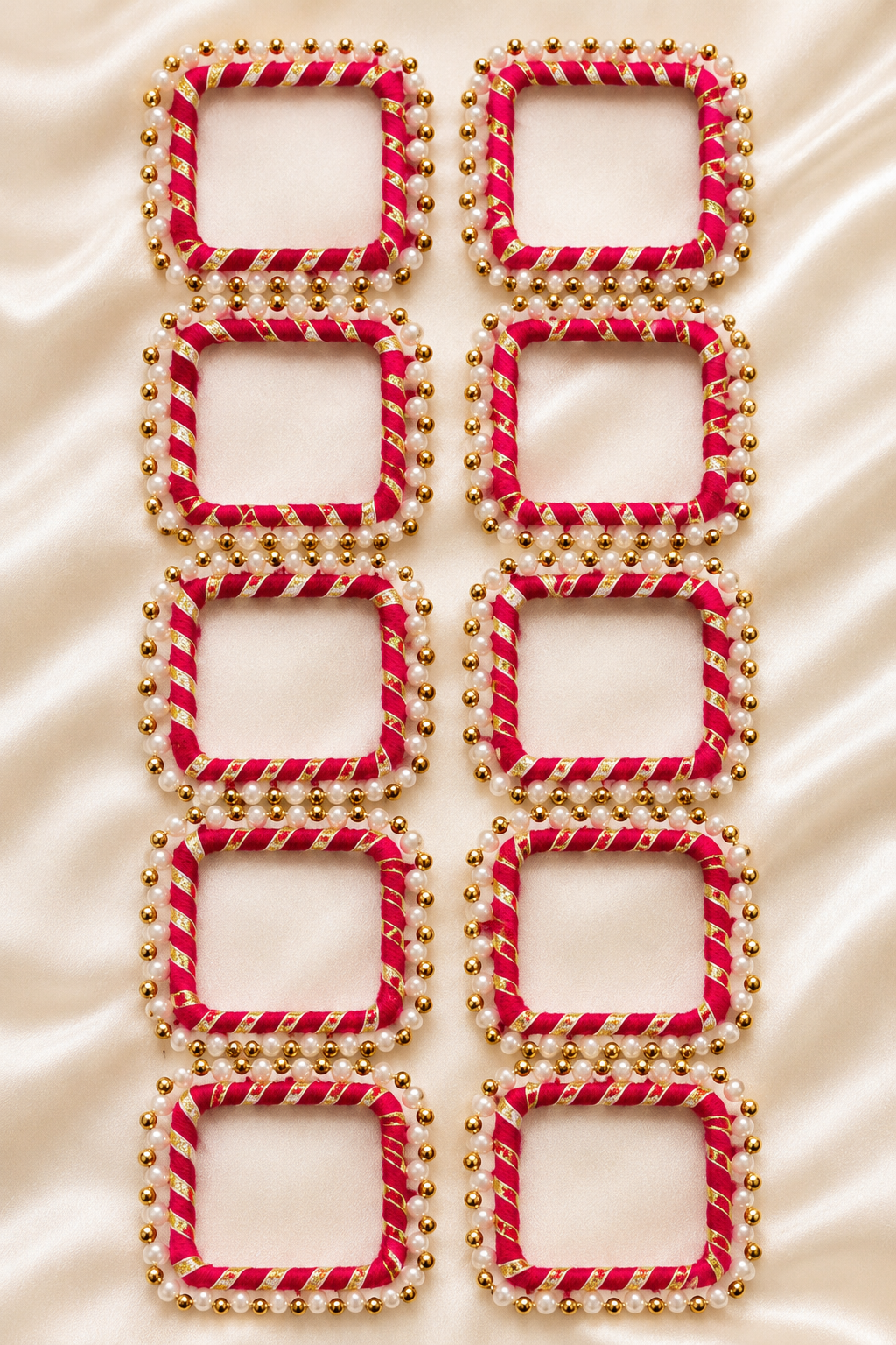Pink & Gold Pearl-Decorated Square Rings Set of 10 | DIY Toran & Tea Light Holder Making