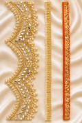 Decorative Lace Combo Set of 3 | Pearl Mirror Work, Gold Trim & Red Embroidered Lace