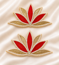 Set of 2 Red & Gold Lotus Embroidered Appliqués with Pearl Work | DIY Festive Décor