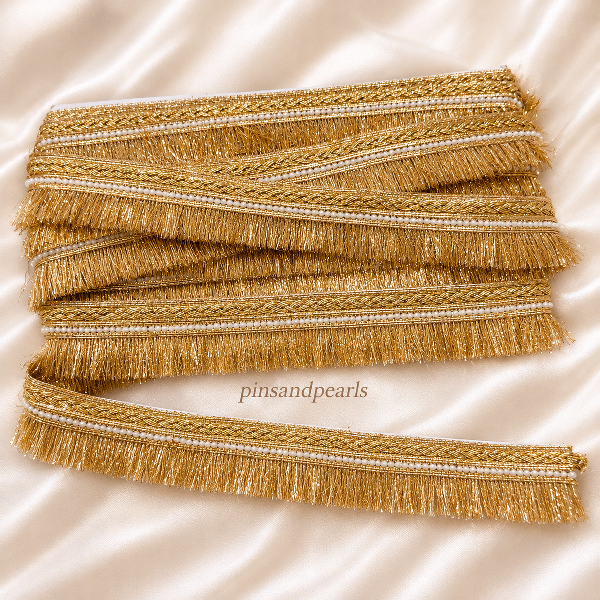 Gold Fringe Lace with Pearl Border