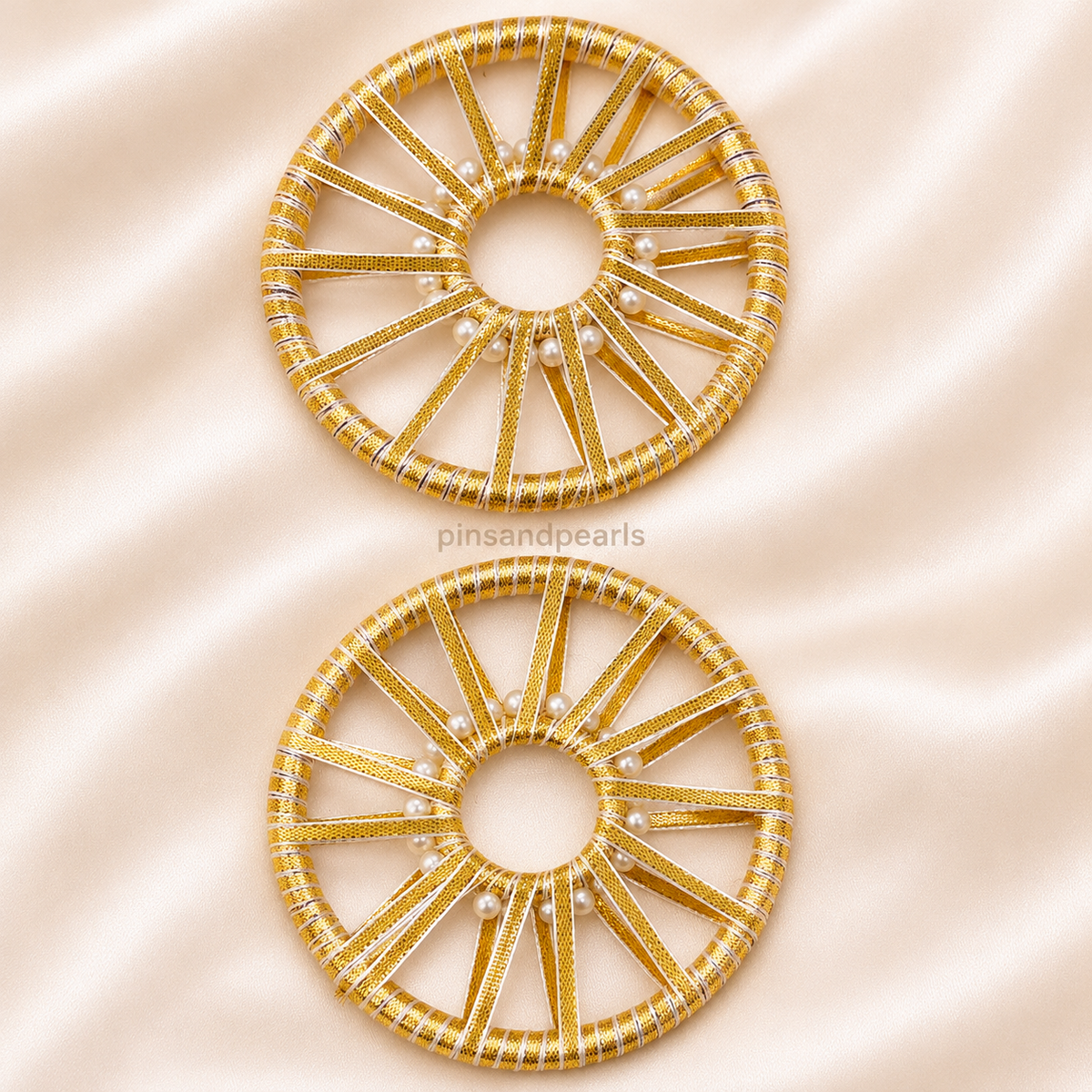Gold & Pearl Decorative Circular Embellishments – Set of 2
