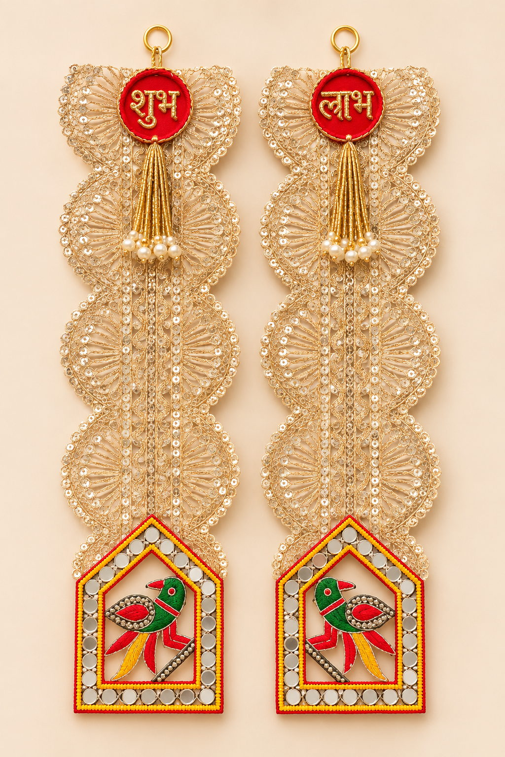 Shubh Labh Decorative Hanging with Parrot Motif – Set of 2