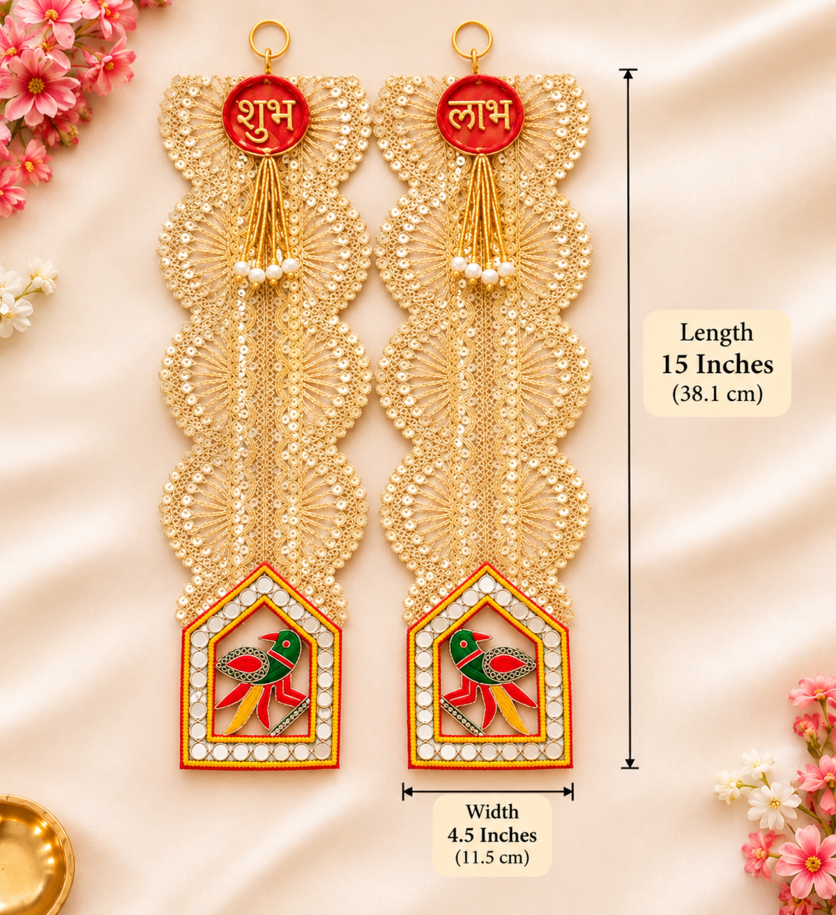 Shubh Labh Decorative Hanging with Parrot Motif – Set of 2