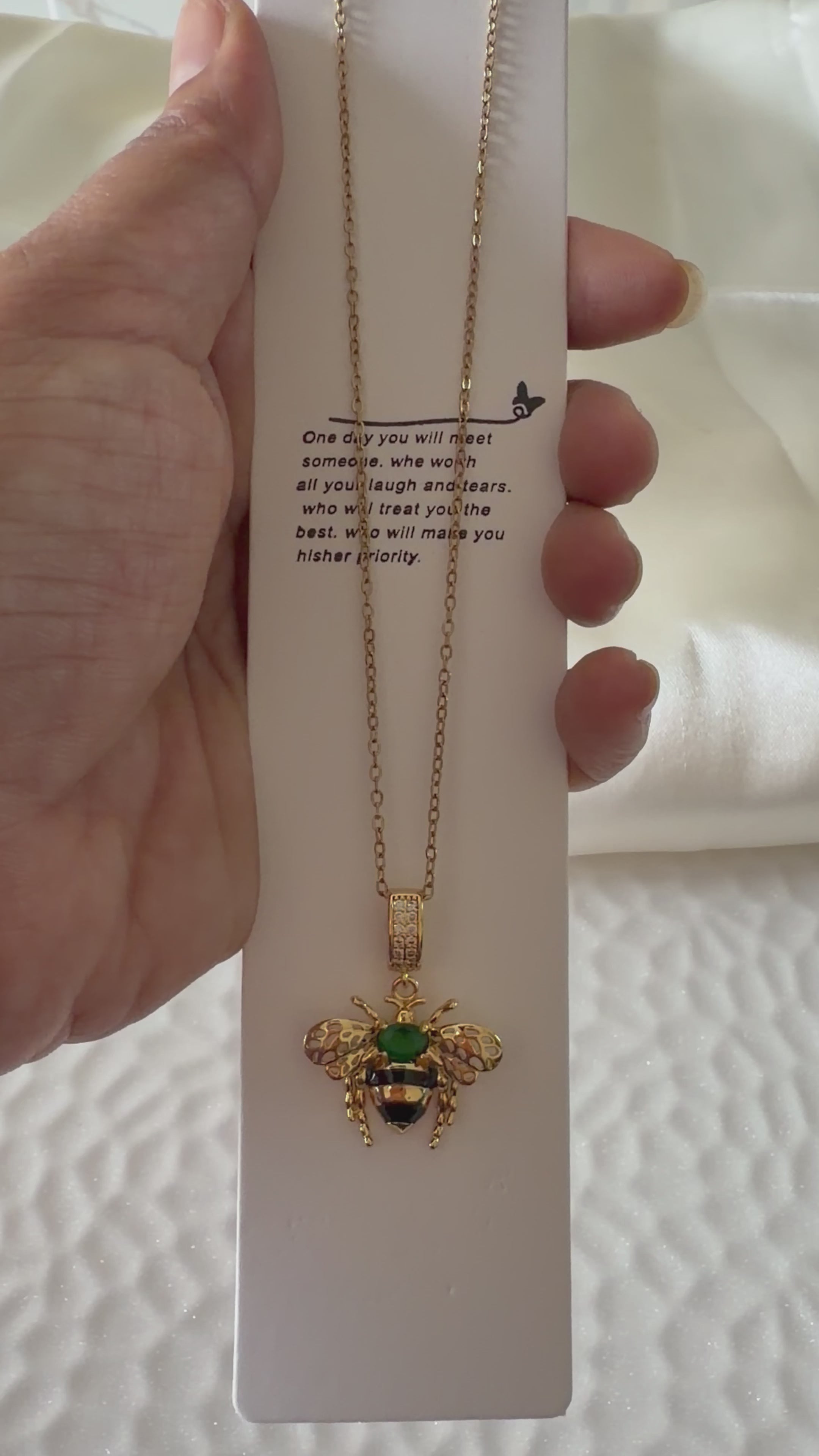 Green emerald chain with gold polish