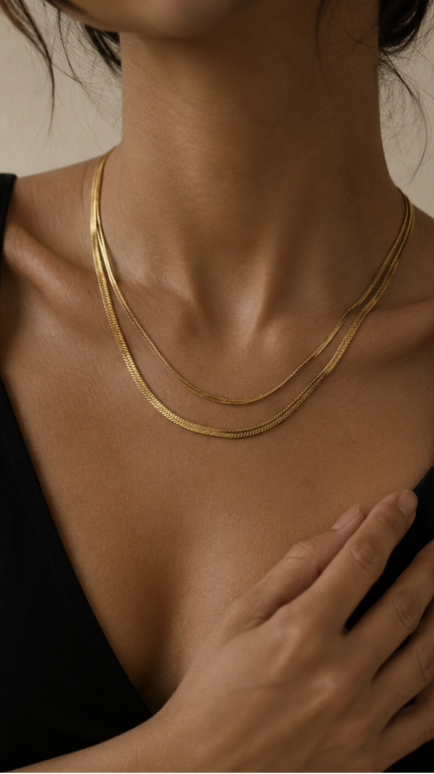 Double flat chain necklace