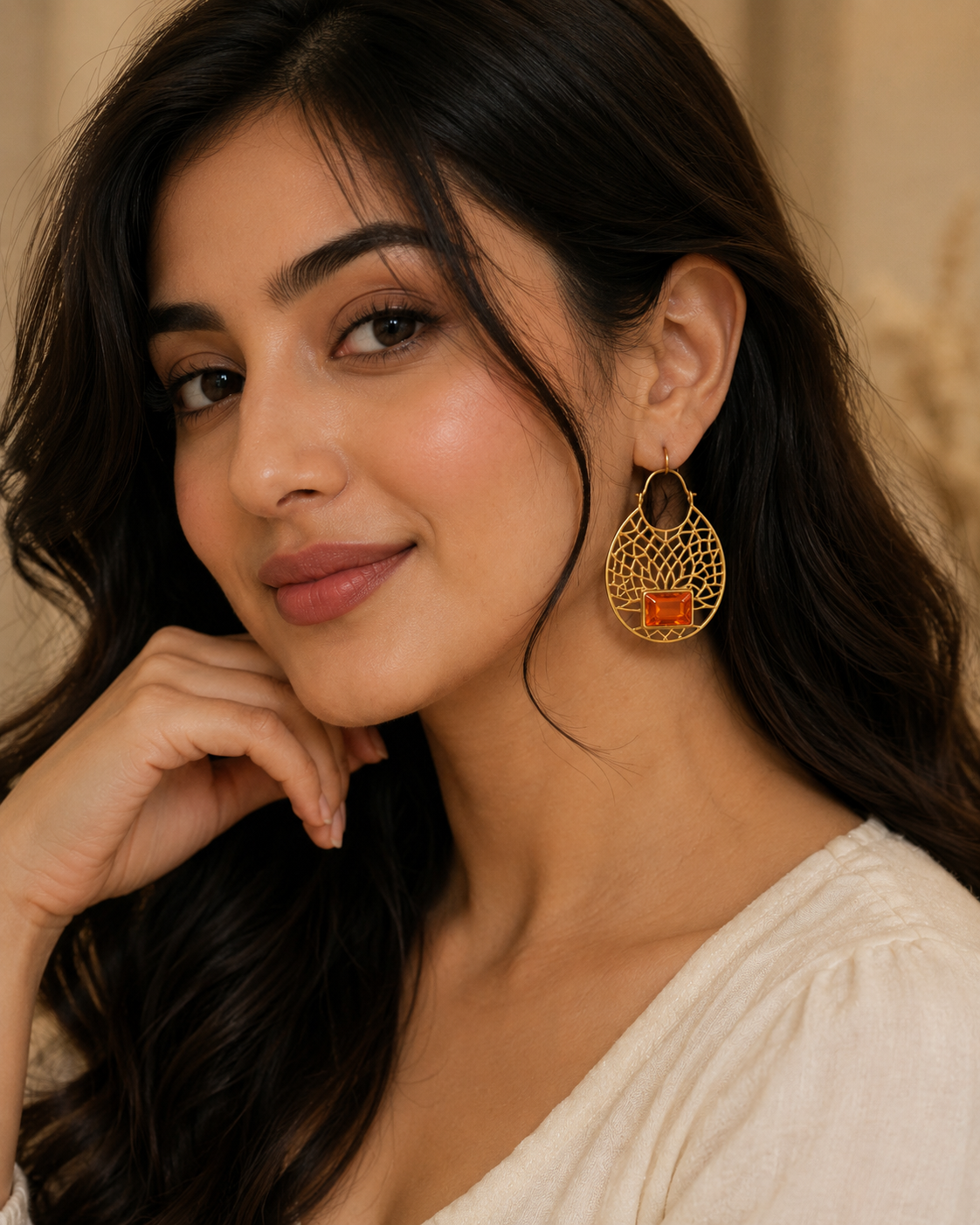Amber Web Hoop Earrings