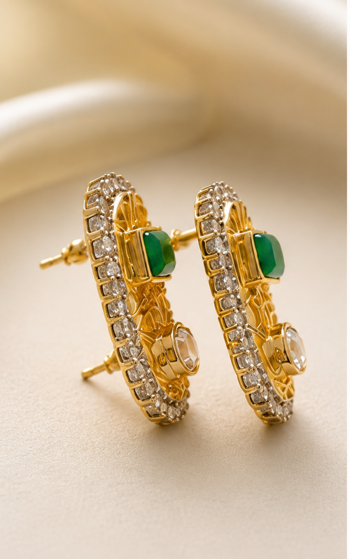 Emerald Gold Plated Royale Studs